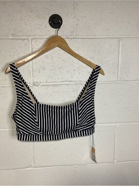 Kona Sol Black and White Striped Square-Neck Swim Top